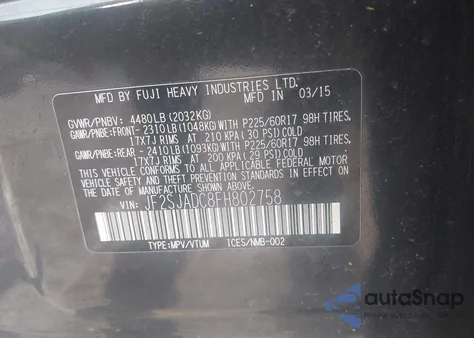 2015 Subaru Forester 2.5I Premium z USA, uszkodzony, nr VIN JF2SJADC8FH802758